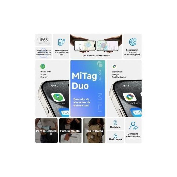 Leotec LETAG02WW MiTag Duo Rastreador Localizador GPS Universal Bluetooth para Llaves/Cartera, Apple & Google Certificado 3 Leotec LETAG02WW MiTag Duo Rastreador Localizador GPS Universal Bluetooth para Llaves/Cartera, Apple & Google Certificado 3