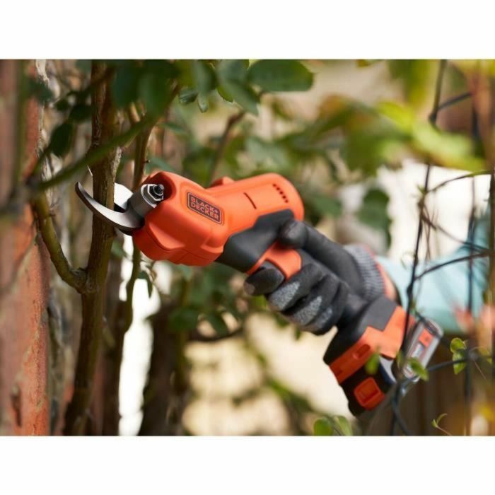 Tijeras de podar BLACK+DECKER - Batería de litio 18V 2Ah - Capacidad de corte 25mm - Gatillo de seguridad 2