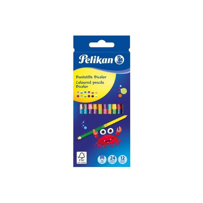 Pelikan BRB12LN Lápices Bicolores de Madera 24 Colores (12 unidades) para Dibujo y Sombreado