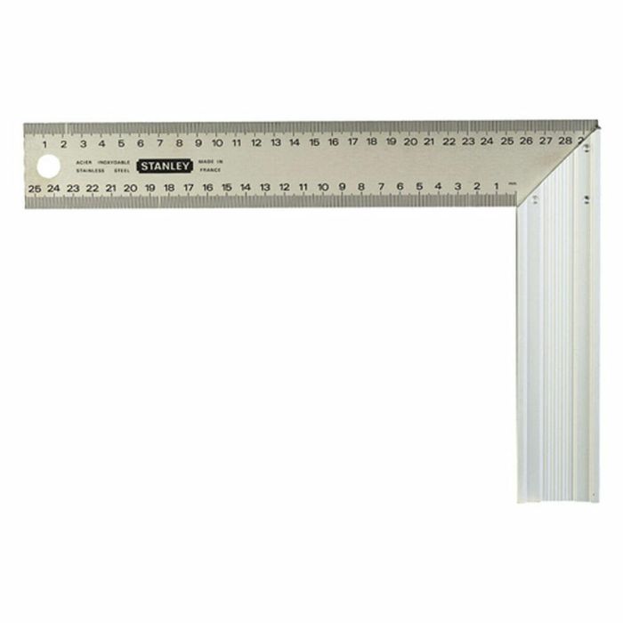 Stanley Cuadrado de Carpintero 400mm con Hoja de Acero Inoxidable y Talón de Aluminio Extruido. Graduación Milimétrica Fotograbada para Alta Visibilidad.