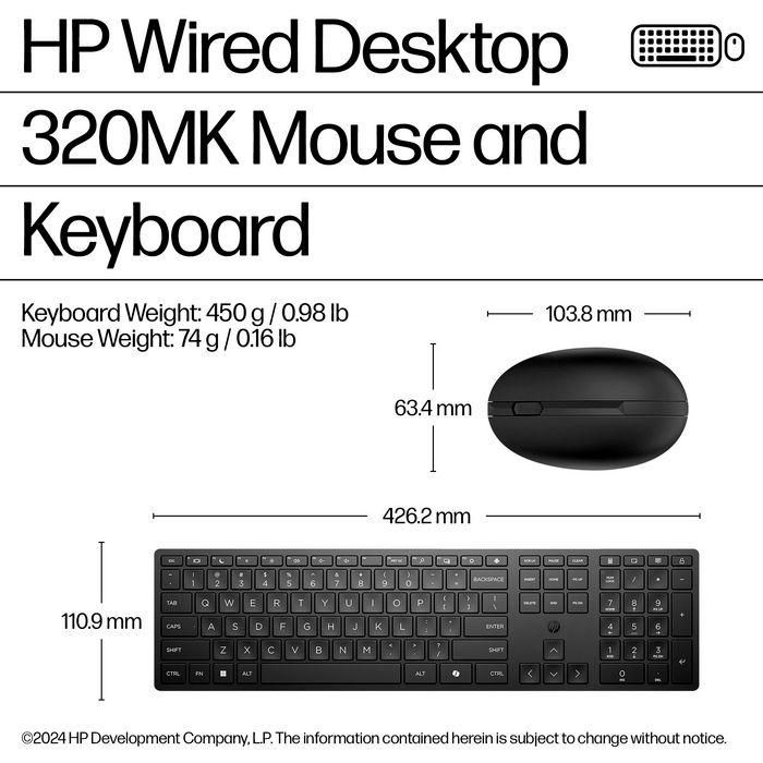 HP 320MK Teclado y Ratón Combo con Cable USB - Distribución SWISS - Ideal para Productividad Profesional en Escritorio 2