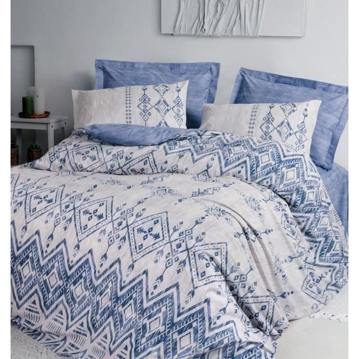Juego de cama - 1 funda nórdica 220x240 cm + 2 fundas de almohada 60x60 cm - 100% algodón - Azul 2 Juego de cama - 1 funda nórdica 220x240 cm + 2 fundas de almohada 60x60 cm - 100% algodón - Azul 2
