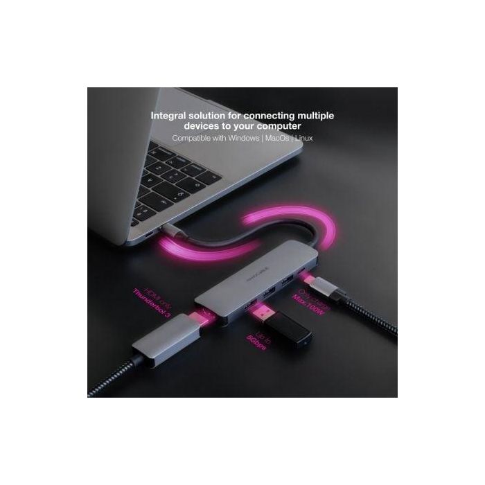 Nano Cable 10.16.4605 Docking Tipo-C 3xUSB 1xHDMI 4K 1xUSB Tipo-C PD Gris 3