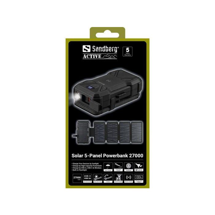Sandberg Solar 5-Panel Powerbank 27000 mAh Cargador Portátil con Panel Solar Plegable 9