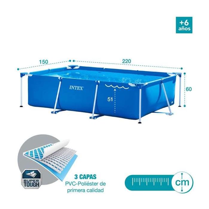 Intex Piscina Rectangular Desmontable 220x150x60 cm Capacidad 1662 Litros +6 Años