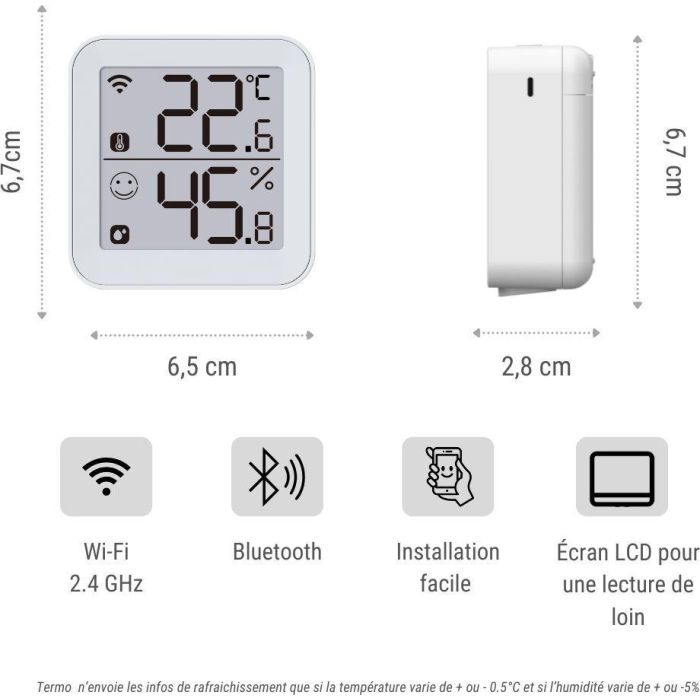 Termómetro e higrómetro - KONYKS - Termo 2 - Interior - Detector de temperatura y humedad - Wi-Fi - Pantalla grande - Blanco 2