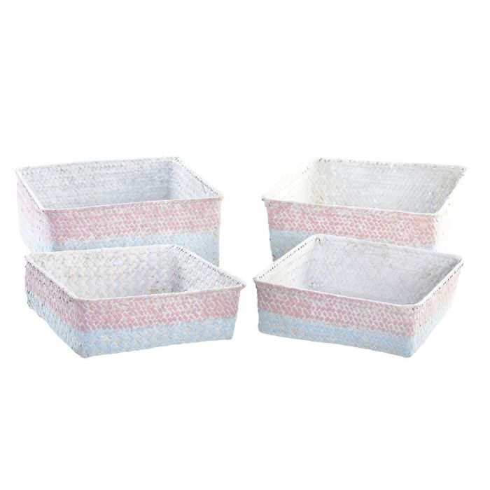 Cesta Mediterraneo DKD Home Decor Bicolor Rosa 26 x 9 x 26 cm Set de 4 2