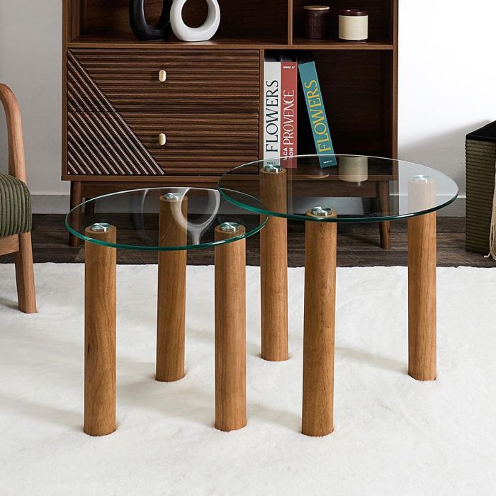 Juego De 2 Mesas Nido Vidrio Home Deco Factory REdiámetro   5