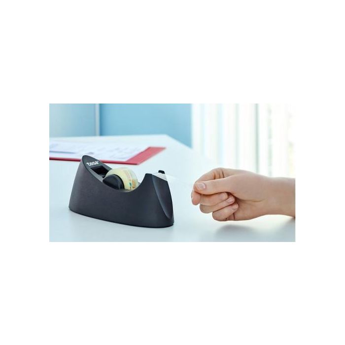 Tesa Portarrollo Sobremesa Easy Cut Curve Negro Plástico para Cinta 33 m x 19 mm + Cinta Tesafilm Transparente 2