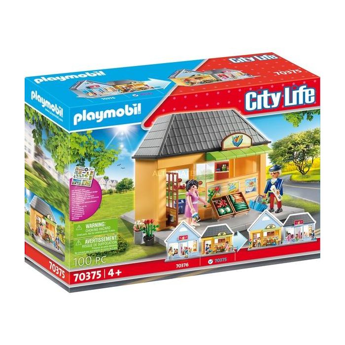 Playmobil Mi Supermercado de la Ciudad con Fruta, Bebida, Dulces, Cestas y Pegatinas, Set de Juego para Niños +4 años