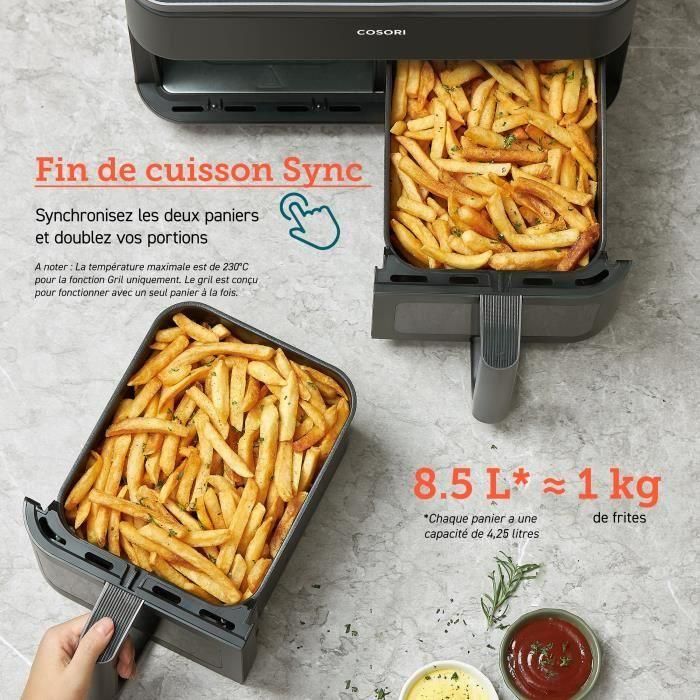 Cosori COS1707381744609 Freidora sin aceite Edición Chef de dos cestas, 8.5 L, 2 cestas, 8 programas, 1750 W, Negra 3 Cosori COS1707381744609 Freidora sin aceite Edición Chef de dos cestas, 8.5 L, 2 cestas, 8 programas, 1750 W, Negra 3