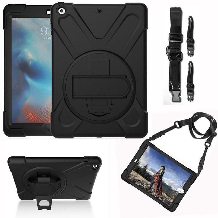 eSTUFF Funda Defender AUSTIN para iPad Air 9.7 sin protector de pantalla - Negra, Resistente a golpes, Soporte 360°, Correa 4