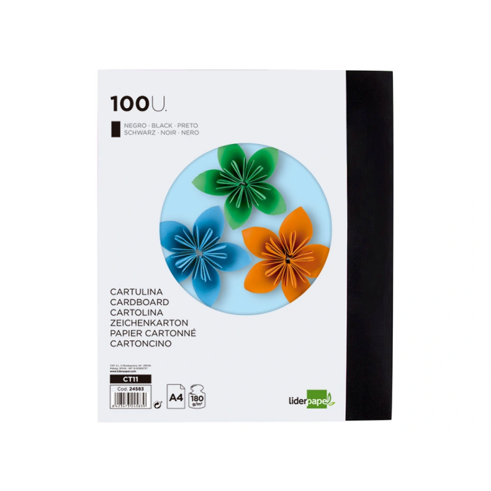Liderpapel Cartulina A4 180g/m2 Negro Paquete de 100 Hojas 2