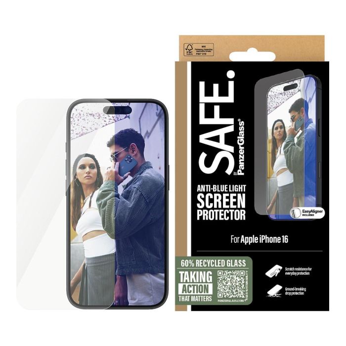PanzerGlass SAFE Protector de Pantalla Anti-Luz Azul iPhone 16 | 15 | Ultra-Wide Fit, Resistente a Rayones y Golpes, Aplicación en Seco sin Burbujas, Transparente - 1 Pieza 1