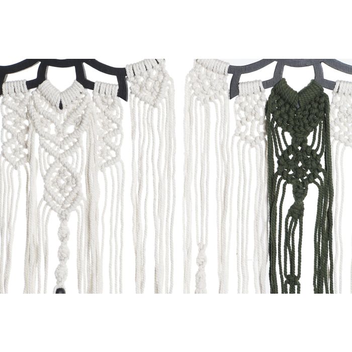 DKD Home Decor Decoracion Colgante Boho Blanco Verde Oscuro 1 x 88 x 30 cm (4 Unidades) MDF Macrame 1