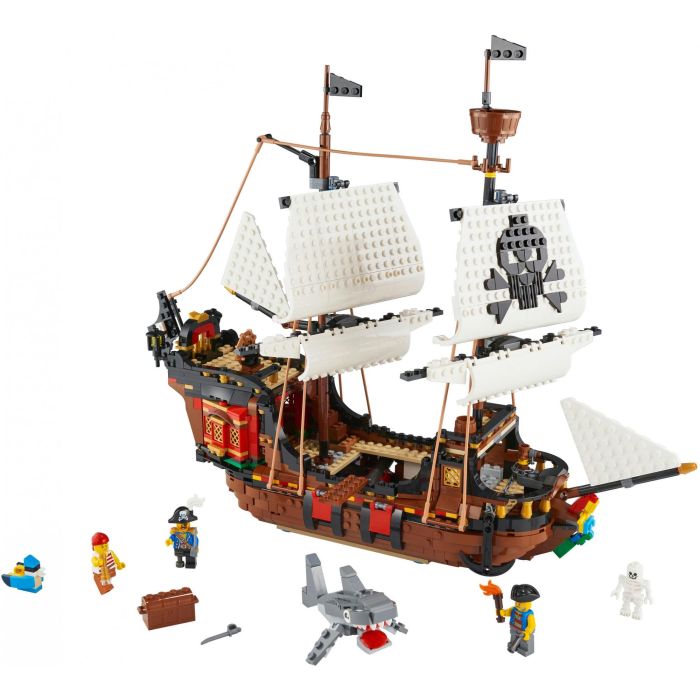 LEGO Creator 3-in-1 31109 Barco pirata con velas móviles, cañones, 3 figuras, tiburón y loro 1
