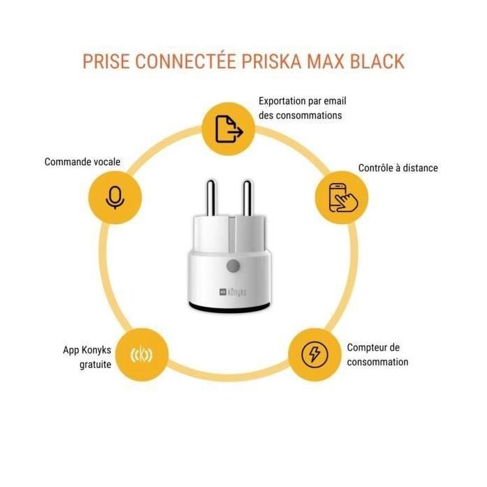Mini enchufe inteligente - KONYKS - Priska Max Negro FR - Wi-Fi+BT - 16A - Blanco 1 Mini enchufe inteligente - KONYKS - Priska Max Negro FR - Wi-Fi+BT - 16A - Blanco 1