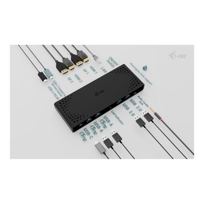 I-TEC UNIVERSAL DUAL 4K DOCK PD Conexión USB-C Power Delivery 85W Dual 4K Ultra HD Negro 3