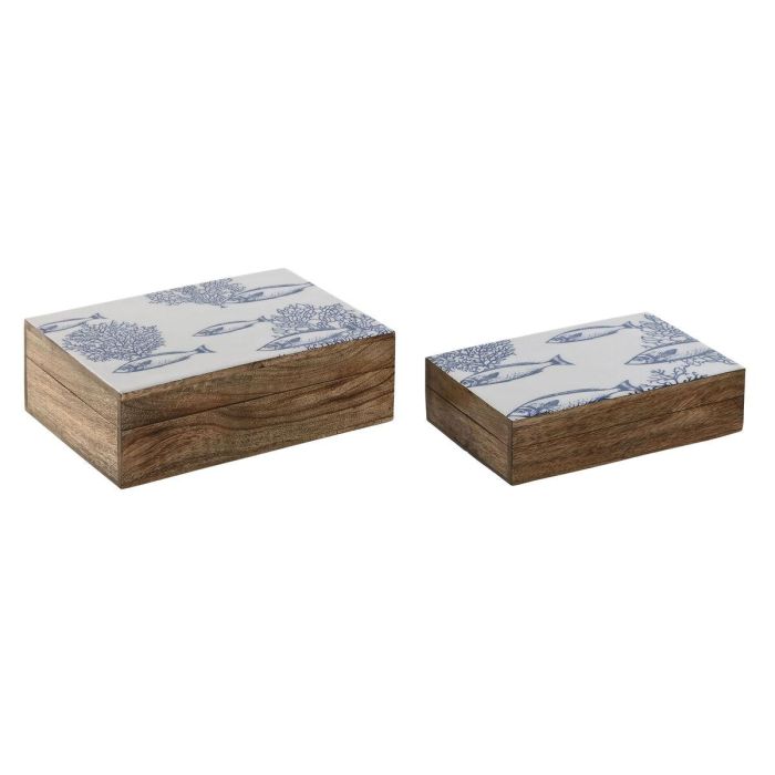 Caja-Joyero Home ESPRIT Azul Blanco Natural Madera de mango 25 x 17,5 x 8 cm (2 Unidades) Caja-Joyero Home ESPRIT Azul Blanco Natural Madera de mango 25 x 17,5 x 8 cm (2 Unidades)