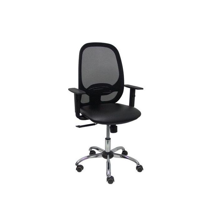 Silla Piqueras Y Crespo Cilanco Negra Uso Intensivo Brazos Regulables Mecanismo Sincro Con Regulador De Tension Refuerzo Lumbar Regulable Ruedas Parquet Base Cromada Respaldo De Malla Negra Y Asiento Tapizado Similpiel Negro
