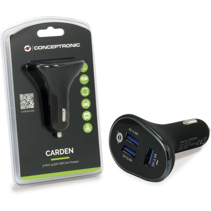 Conceptronic Cargador Coche Carden06B 3 Puertos USB Universal 4