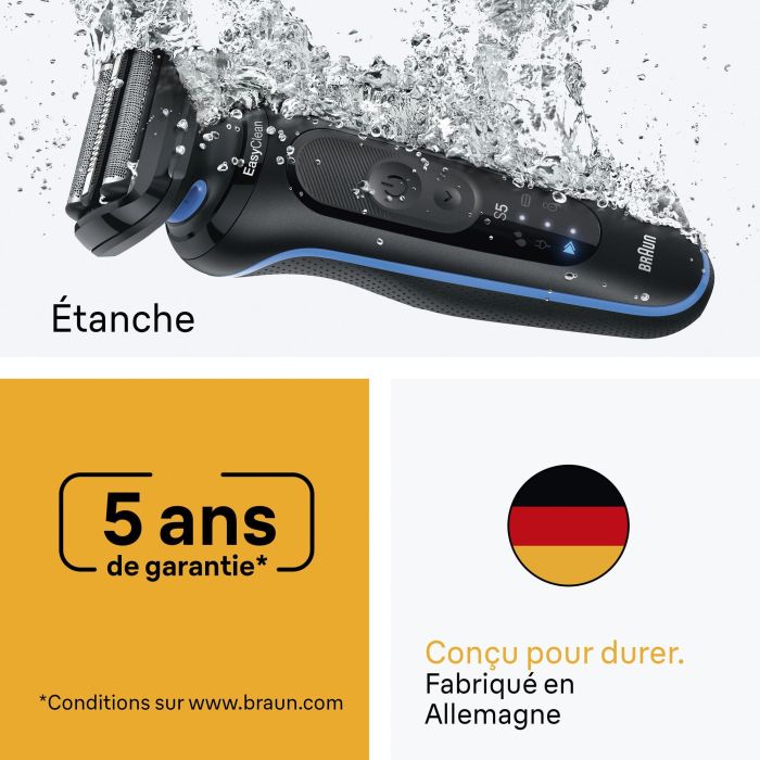 Braun BRA8700216647229 Afeitadora Eléctrica Serie 5 Negra y Azul - Batería 50 min, Carga Rápida 5 min 4