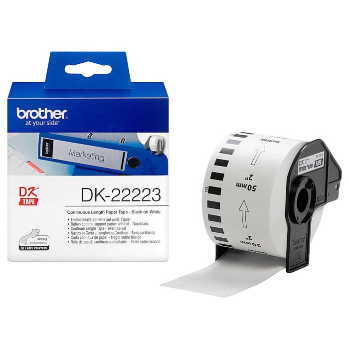 Etiqueta Brother Dk22223 Cinta Papel Continuo Adhesiva Removible Blanca 50 mm X 30,48 Mt 1