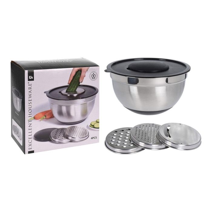 Ensaladera + 3 rallador, 25x25x14cm, a12405340. excellent houseware Ensaladera + 3 rallador, 25x25x14cm, a12405340. excellent houseware
