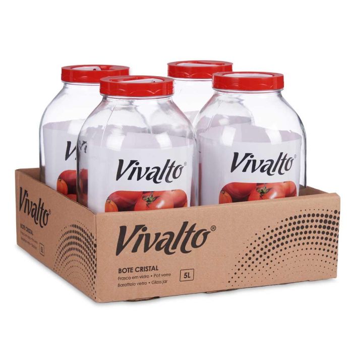 Bote de Cristal 5L con Tapa Roja y Asa - Vivalto 16.5x29x16.5 cm (4 Unidades) 2 Bote de Cristal 5L con Tapa Roja y Asa - Vivalto 16.5x29x16.5 cm (4 Unidades) 2
