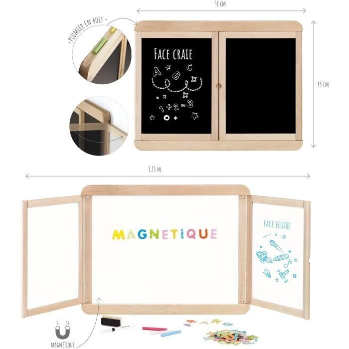 Pizarra tríptico magnética para pared - JEUJURA - Pizarra central magnética, 2 paneles, lado blanco y tiza Pizarra tríptico magnética para pared - JEUJURA - Pizarra central magnética, 2 paneles, lado blanco y tiza