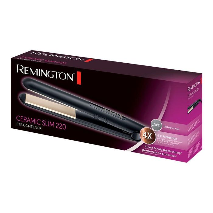 Remington Plancha de Pelo Ceramic Slim S1510 Antiestática Cerámica Turmalina Teflón Calentamiento Rápido 220°C Placas Extra Largas Negro 1