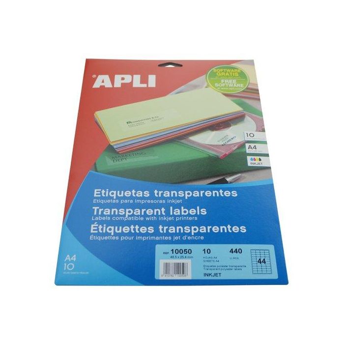 Apli Etiquetas Adhesivas Transparentes 48,5x25,4 mm Inkjet 440 Unidades