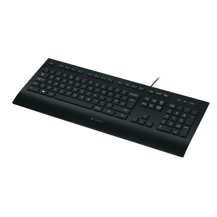 Logitech K280e Teclado USB, Resistente a salpicaduras, Reposamuñecas, Teclas silenciosas, Tamaño completo, Distribución US, Negro 1
