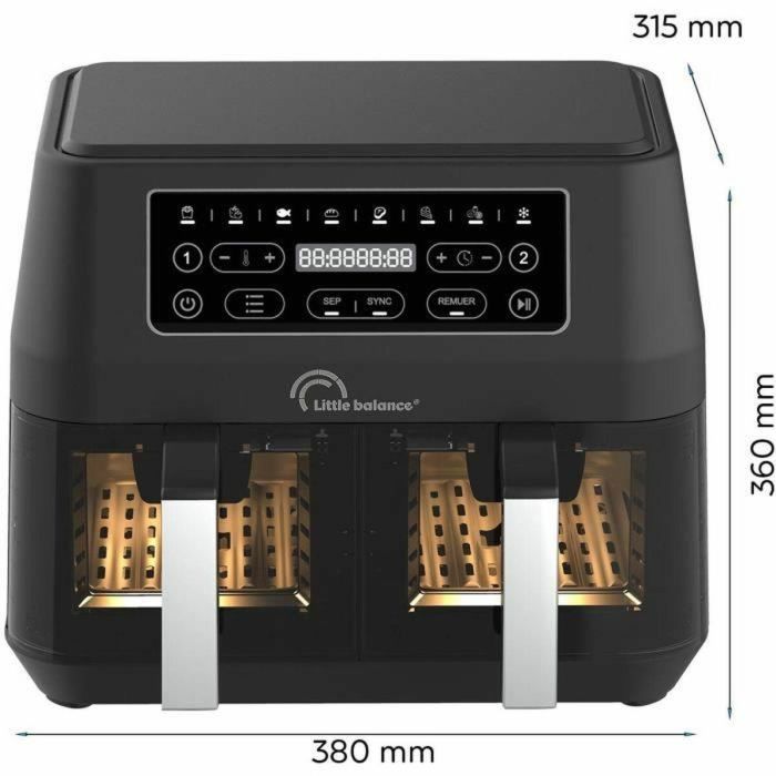 Little Balance 8765 Freidora de Aire Dietética Crousty Light Duo, 9 Litros de Capacidad, 2460 W de Potencia, 9 Programas, Color Negro 1 Little Balance 8765 Freidora de Aire Dietética Crousty Light Duo, 9 Litros de Capacidad, 2460 W de Potencia, 9 Programas, Color Negro 1