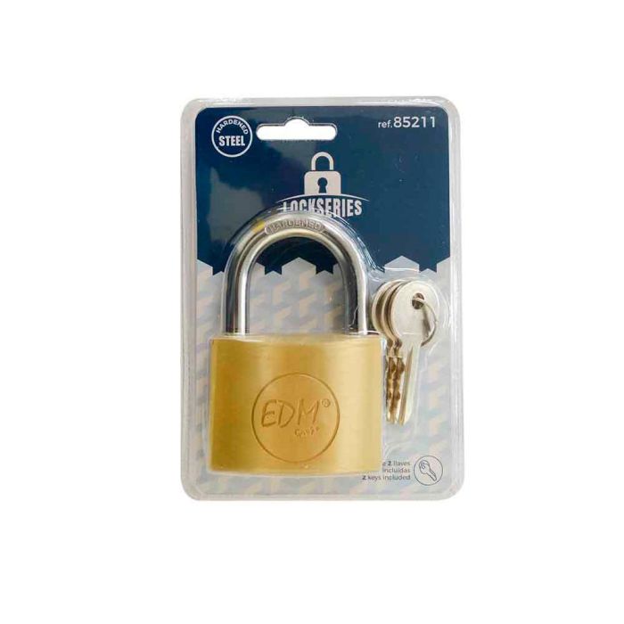 Edm Candado de latón arco normal 60 mm, dorado/cromado, 60x20x46 mm, arco Ø9.5 mm, 3 llaves 1 Edm Candado de latón arco normal 60 mm, dorado/cromado, 60x20x46 mm, arco Ø9.5 mm, 3 llaves 1