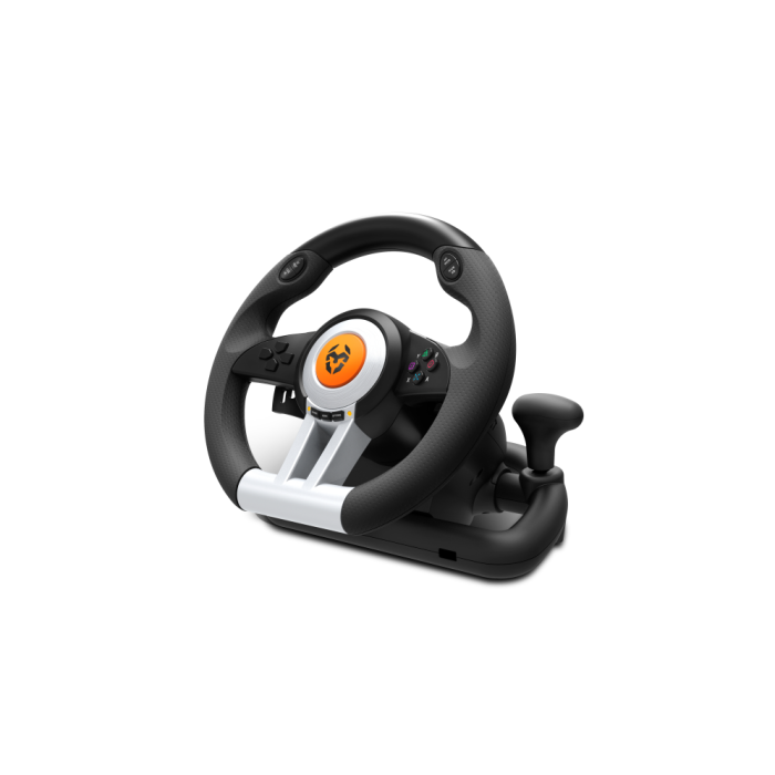 KROM Krom K-Wheel Volante y Pedales Gaming PC/PS3/PS4/Xbox One - 33cm, 180°, Vibración, 12 Botones, Palanca de Cambios, Sistema de Ventosas