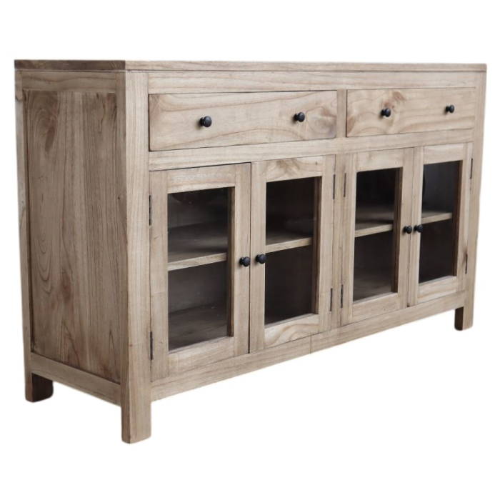 DKD Home Decor Buffet Alpino de Mindi y Cristal. Aparador o Mueble Auxiliar para Salón o Comedor. 140 cm Ancho x 40 cm Fondo x 82 cm Alto.