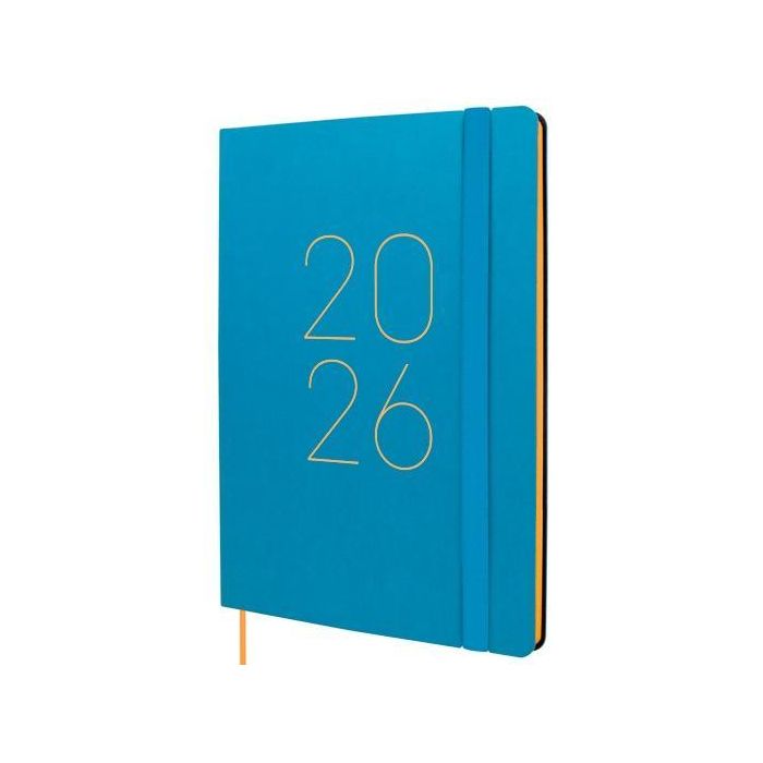 Finocam Fa5-148x210 mm Svv Agenda Flexi Lisa 2026 Tapa Blanda Azul DIN A5 con Goma y Cinta Punto