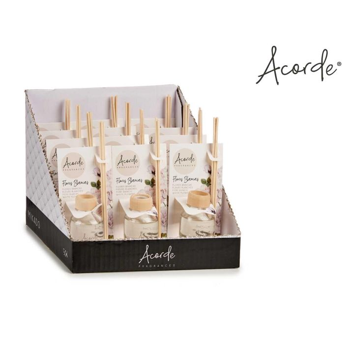 Mikado 50 ml con varilla flores blancas - Acorde 7x17x5 cm vidrio, madera (12 Unidades) 2 Mikado 50 ml con varilla flores blancas - Acorde 7x17x5 cm vidrio, madera (12 Unidades) 2
