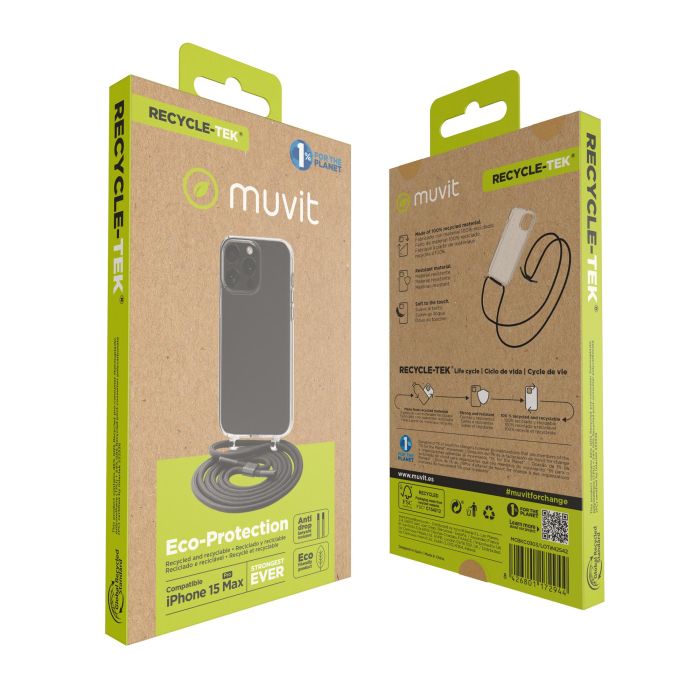 Muvit Funda Recycletek para iPhone 15 Pro Max - Transparente, Material Reciclado, Certificación GRS 9 Muvit Funda Recycletek para iPhone 15 Pro Max - Transparente, Material Reciclado, Certificación GRS 9