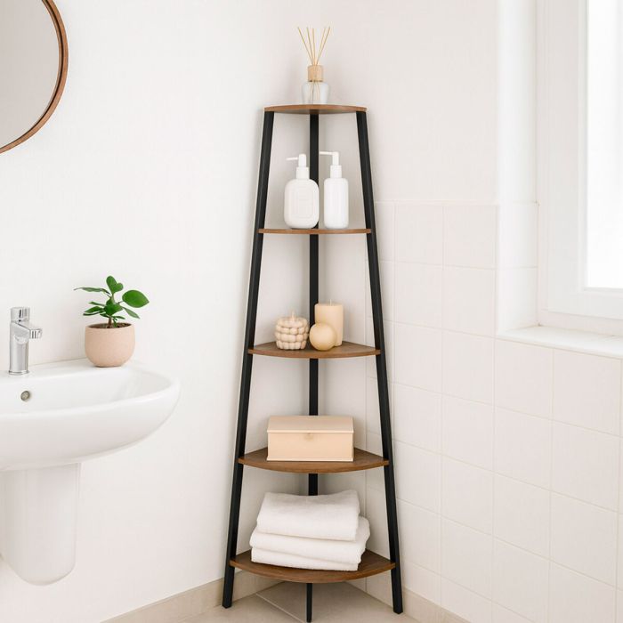 Estantería Max Home Negro Hierro Madera MDF 5 Estantes 35 x 160 x 35 cm 5 Estantería Max Home Negro Hierro Madera MDF 5 Estantes 35 x 160 x 35 cm 5