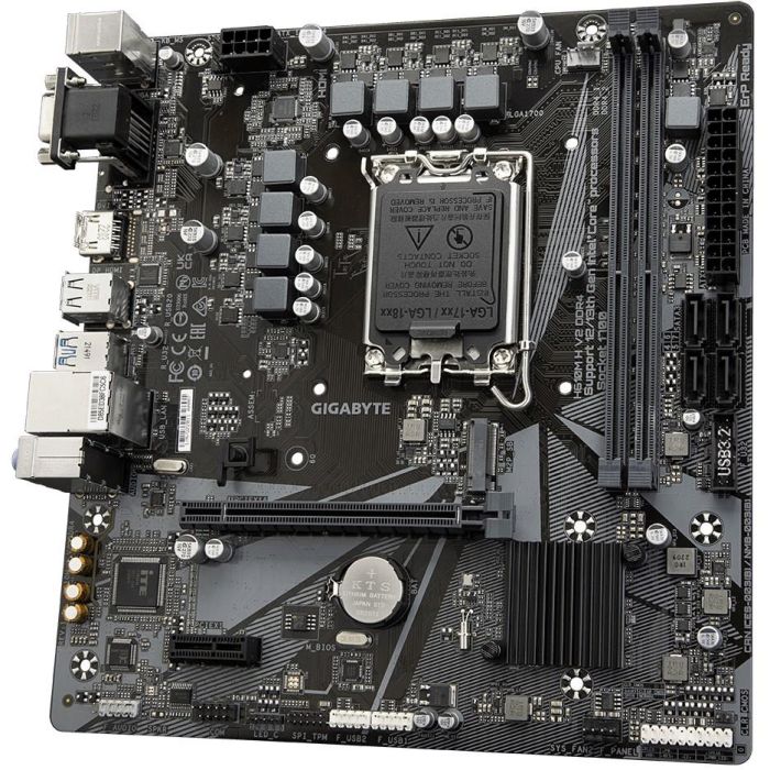 Placa Gigabyte H610M H V2 Ddr4,Intel,1700,H610,2Ddr4,64Gb,Vga+Hdmi,Gblan,4Sata3+M.2,4Usb3.2,Matx 3