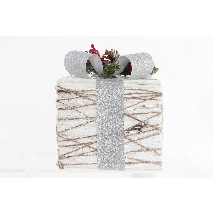 DKD Home Decor Set 3 Regalos Navidad Modernos con LED, Blanco Plateado, de Ratán, Funciona con 3 Pilas AA, 25x28x25 cm 3 DKD Home Decor Set 3 Regalos Navidad Modernos con LED, Blanco Plateado, de Ratán, Funciona con 3 Pilas AA, 25x28x25 cm 3