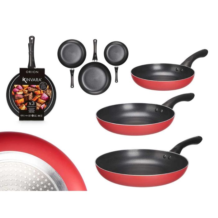 Set 3 Sartenes Kinvara Rojo - Aluminio 28x46x14 cm - Apto Inducción (6 Unidades) Set 3 Sartenes Kinvara Rojo - Aluminio 28x46x14 cm - Apto Inducción (6 Unidades)