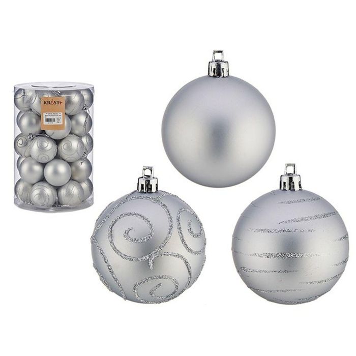 Set de Bolas de Navidad Plateado PVC Ø 6 cm (4 Unidades) 1