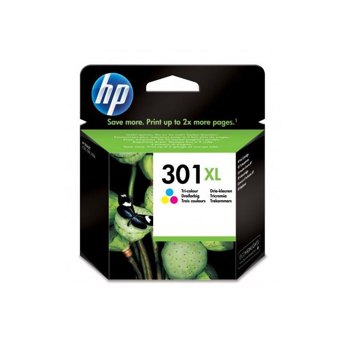 HP 301XL Cartucho de Tinta Original Tricolor Alta Capacidad para Impresora DeskJet 2540 300 Páginas