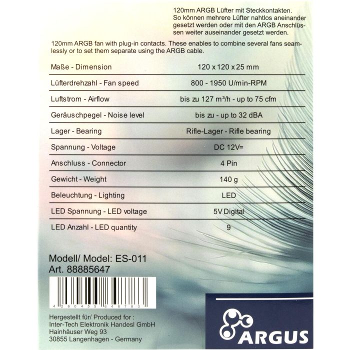 Inter-Tech Fan Argus ES-011 3 Inter-Tech Fan Argus ES-011 3