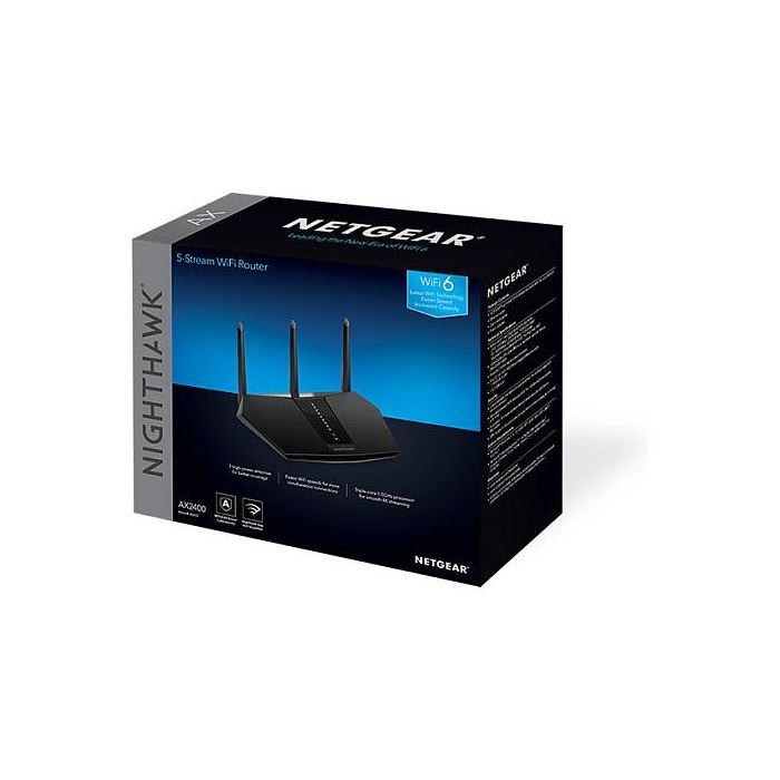NETGEAR RAX30 Nighthawk AX5 Stream AX2400 WiFi 6 Router Doble Banda Gigabit Ethernet Negro 4 Puertos RJ-45 1 Puerto USB 3.2 Gen 1 1 NETGEAR RAX30 Nighthawk AX5 Stream AX2400 WiFi 6 Router Doble Banda Gigabit Ethernet Negro 4 Puertos RJ-45 1 Puerto USB 3.2 Gen 1 1