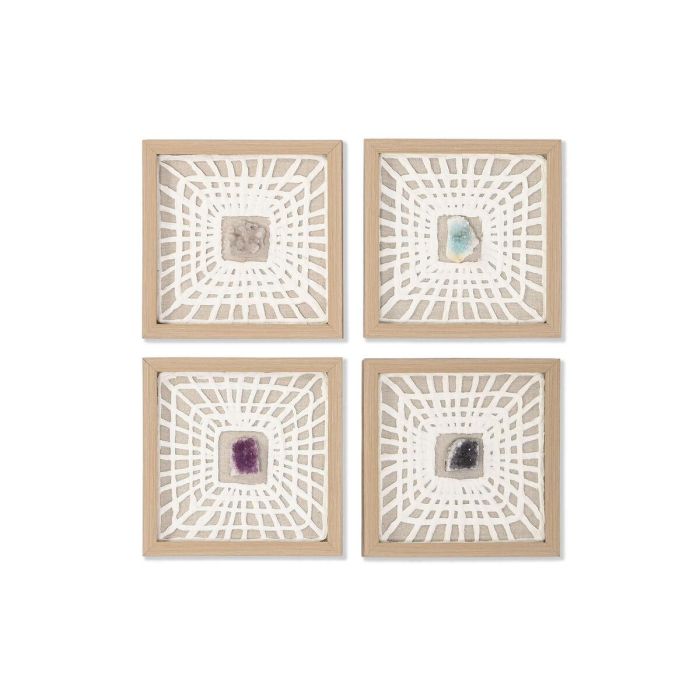 DKD Home Decor Cuadro Moderno Blanco Natural 22x22 cm Set de 4, Cristal y Papel Maché