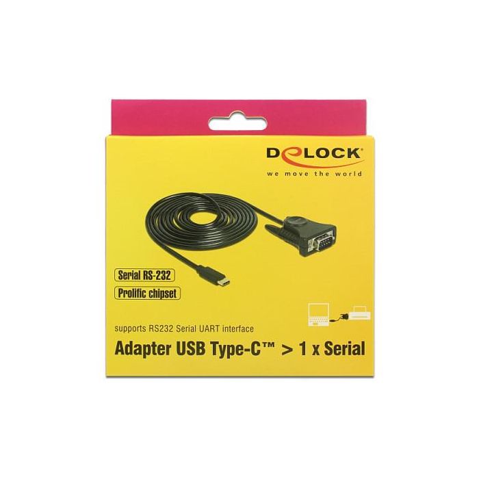 DeLOCK 62964 - Adaptador USB-C a RS-232 (Serie DB9), Macho a Macho, Negro, Cable 1.8 m 2